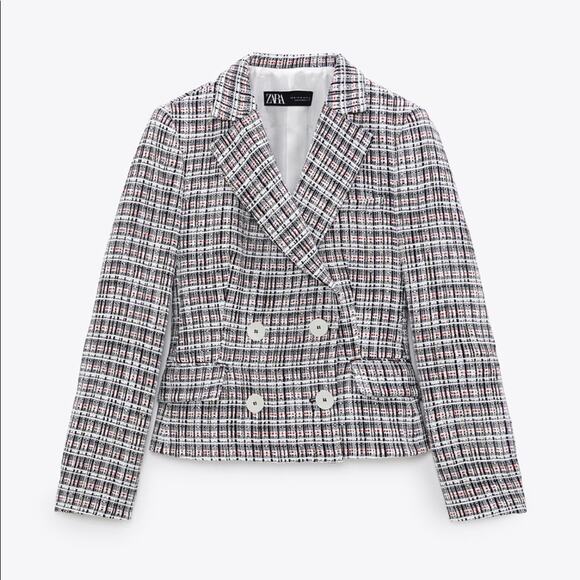 Zara double breasted textured weave jacket blazer - Picture 6 of 15